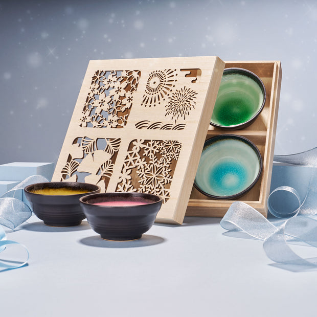 Four Seasons Crackle-Glaze Bowl Gift Set