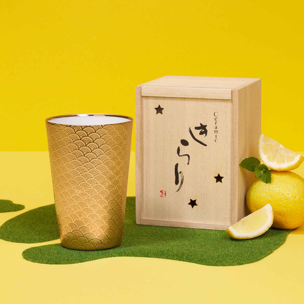Premium Japanese Usuhari Wamon Tumbler Gold