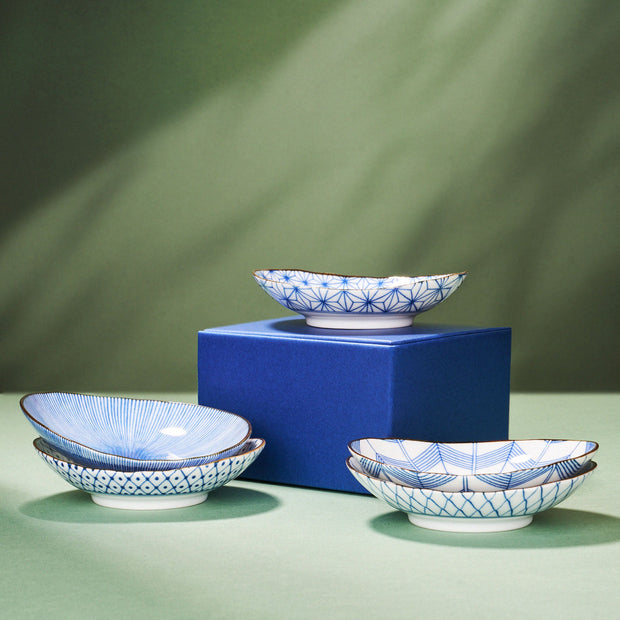 Japanese Blue Minoyaki Mini Plate Set (5 Plates)