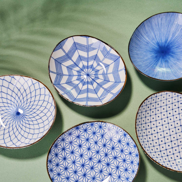Japanese Blue Minoyaki Mini Plate Set (5 Plates)