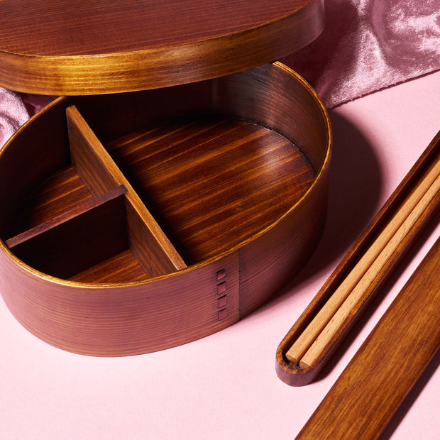 Dark Wood Bento Box and Chopsticks Set